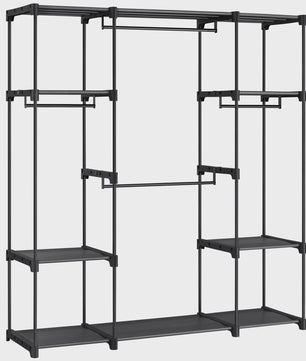 SONGMICS Open Kledingrek met Garderobestang en Legplanken - Zwart, 43x151x166 cm