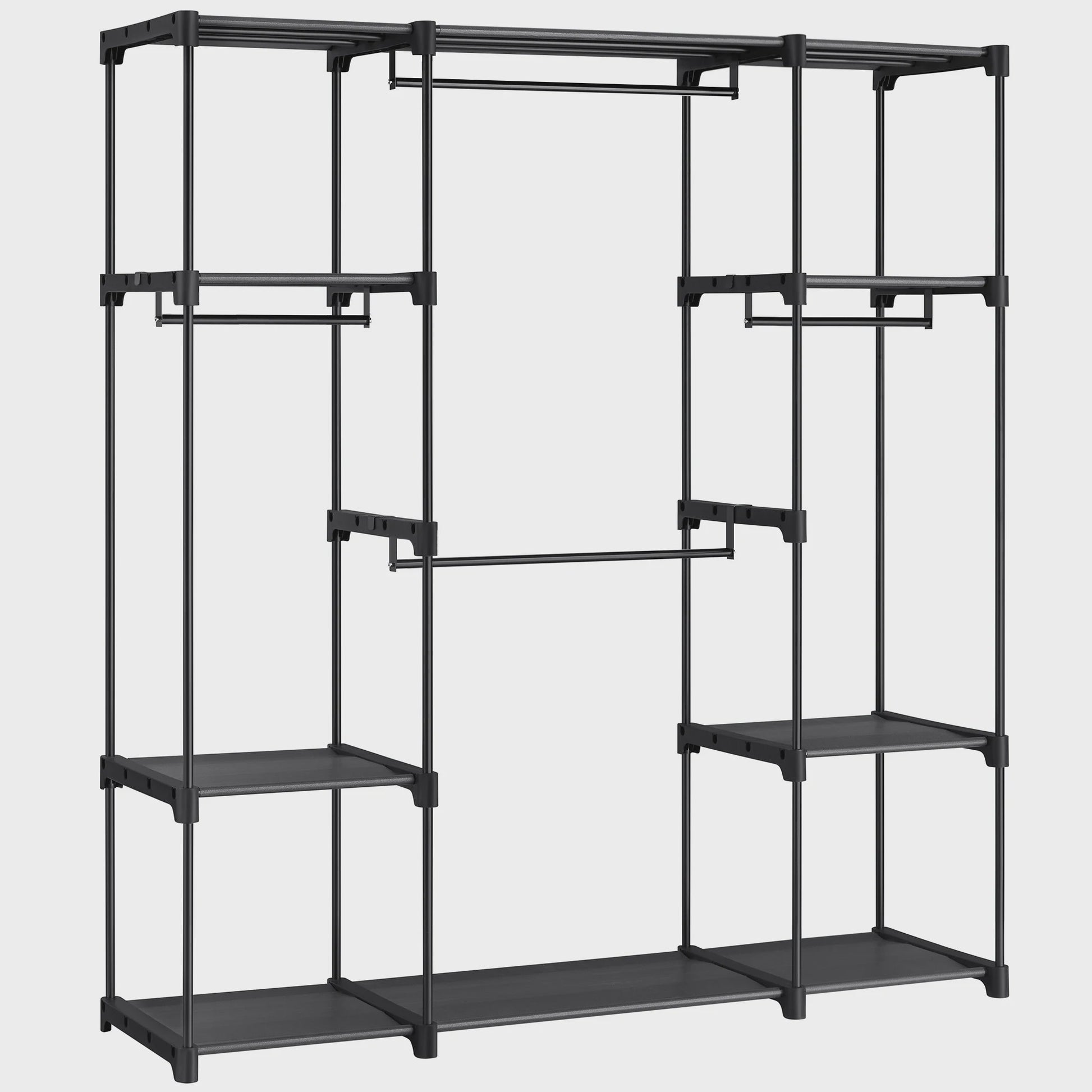 SONGMICS Open Kledingrek met Garderobestang en Legplanken - Zwart, 43x151x166 cm