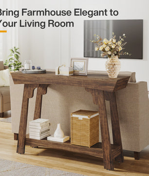 Houten Console Tafel met Opbergplank - Smalle Haltafel in Boerderijstijl
