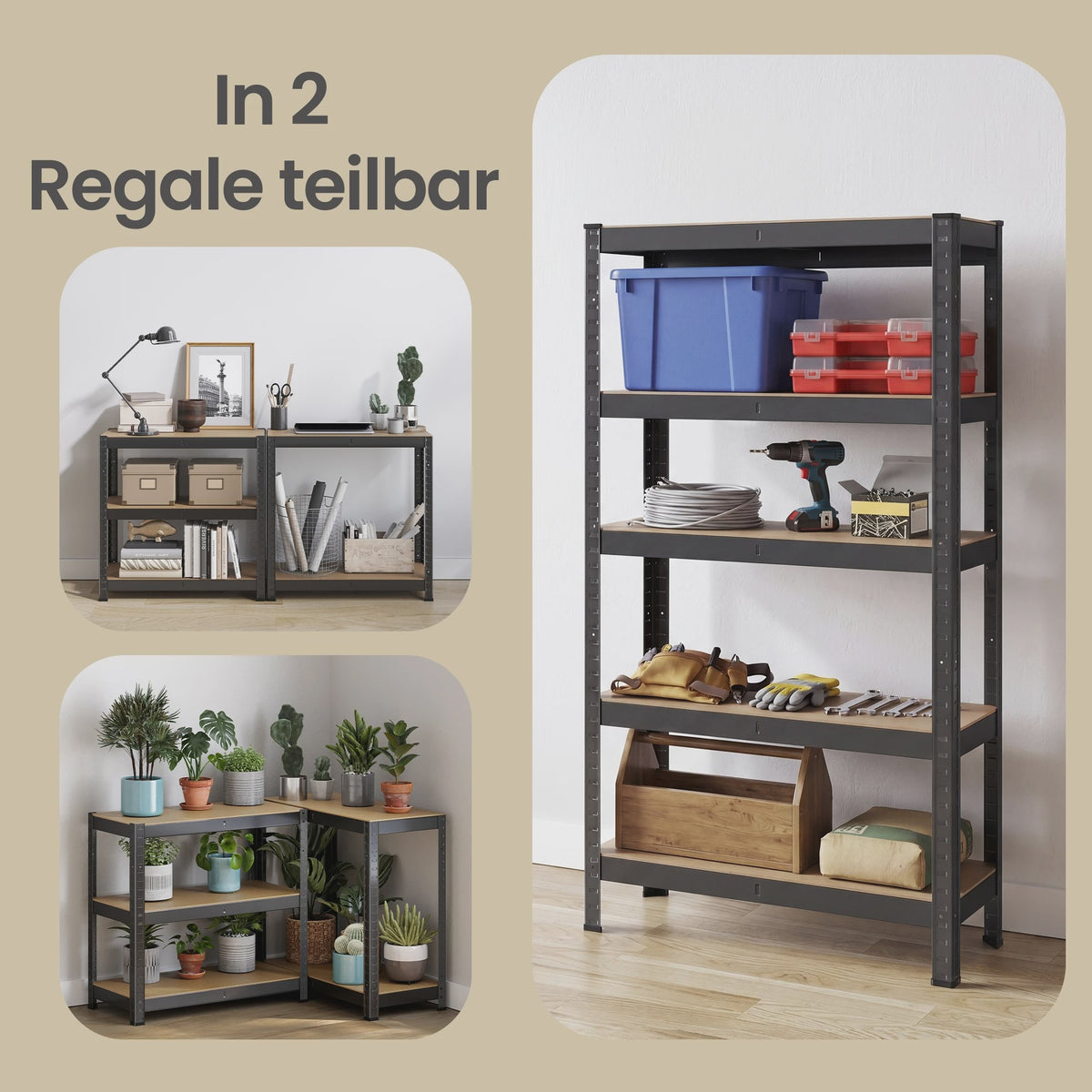Songmics Metalen Stellingkast 5 Legborden Set van 2 - 150x75x30cm - Hoge Draagkracht