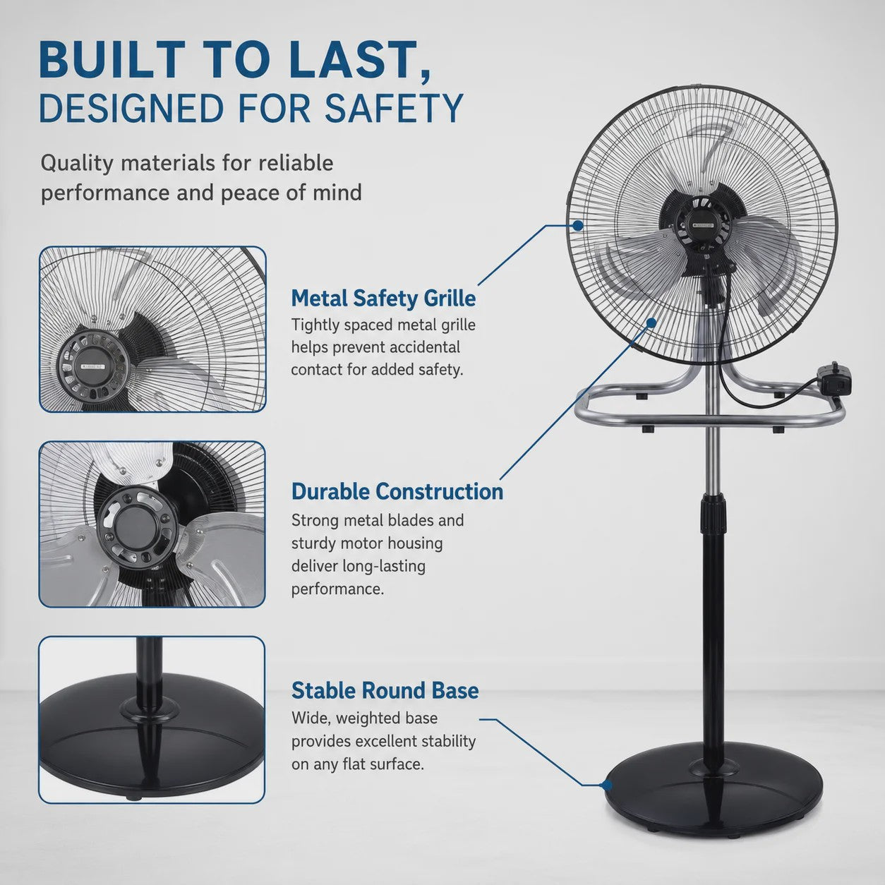 3-in-1 Metalen Ventilator: Vloer, Tafel & Wandmodel - Verstelbaar tot 130cm