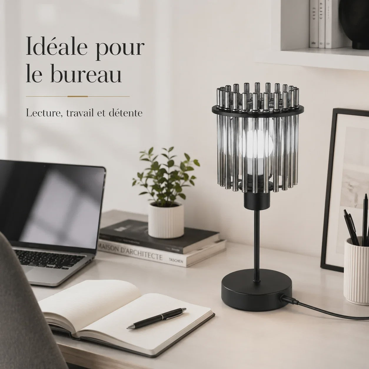 Moderne LED Tafellamp met Glazen Kap - Traploos Dimbaar & USB-C