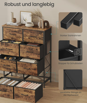 SONGMICS Ladekast met 8 Lades - Stijlvolle Opbergkast in Vintage Hout-Look en Staal