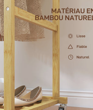 HOMCOM Bamboe Kledingrek met Wielen - Stijlvolle Garderobe voor Slaapkamer en Wasruimte