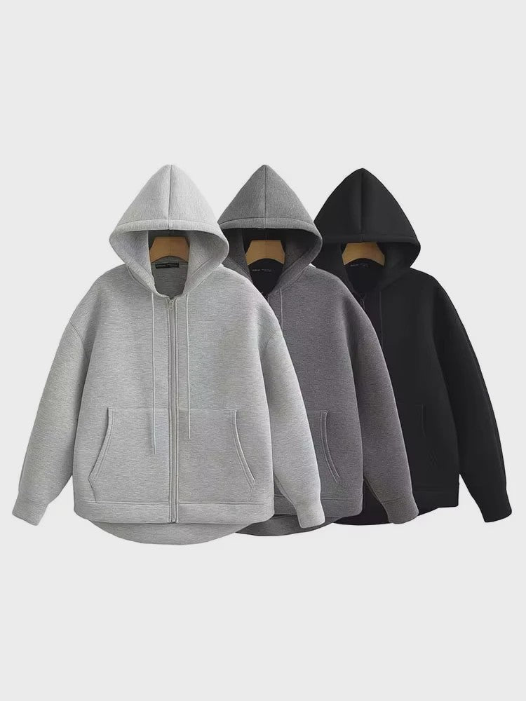 Dames Oversized Rits Hoodie Jas met Dubbele Zakken - Comfortabele Outerwear voor Herfst & Winter