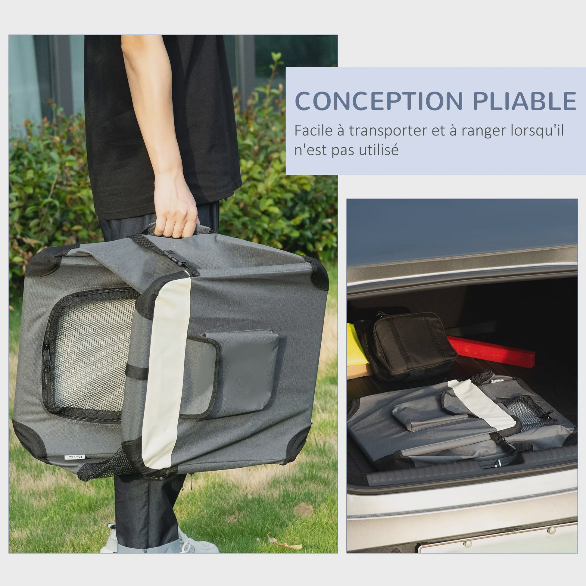 PawHut Opvouwbare Transportbox Hond Kat - Draagbaar & Comfortabel - Grijs