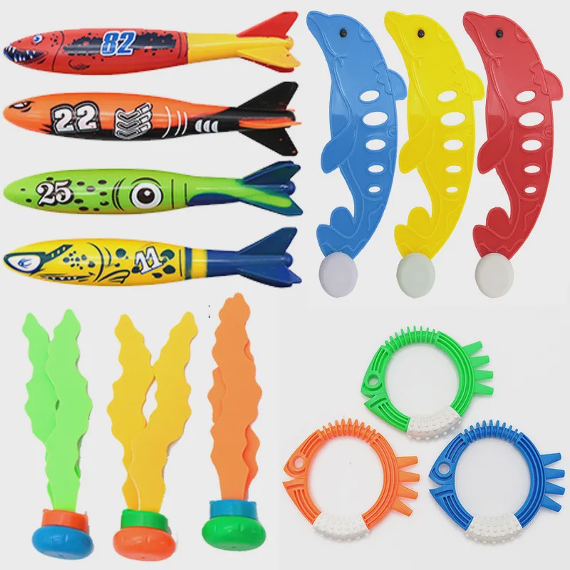 Zwembad Duikspeelgoed Set: Torpedo Vissen, Waterringen & Dolfijnen - Zomerpret voor Kinderen