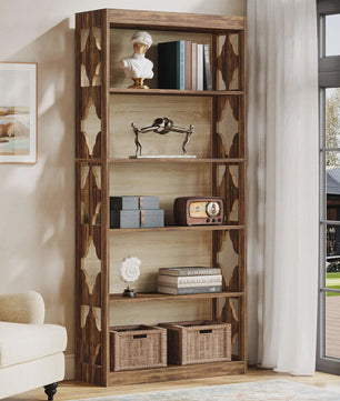 Tribesigns Hoge Boekenkast met 6 Niveaus - Rustiek Houtnerf Design