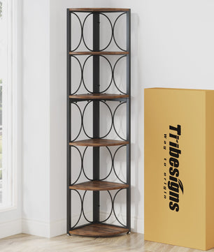 Tribesigns Hoekboekenkast 6 Niveaus - 155 cm Hoge Staande Opbergrek met Rustiek Design