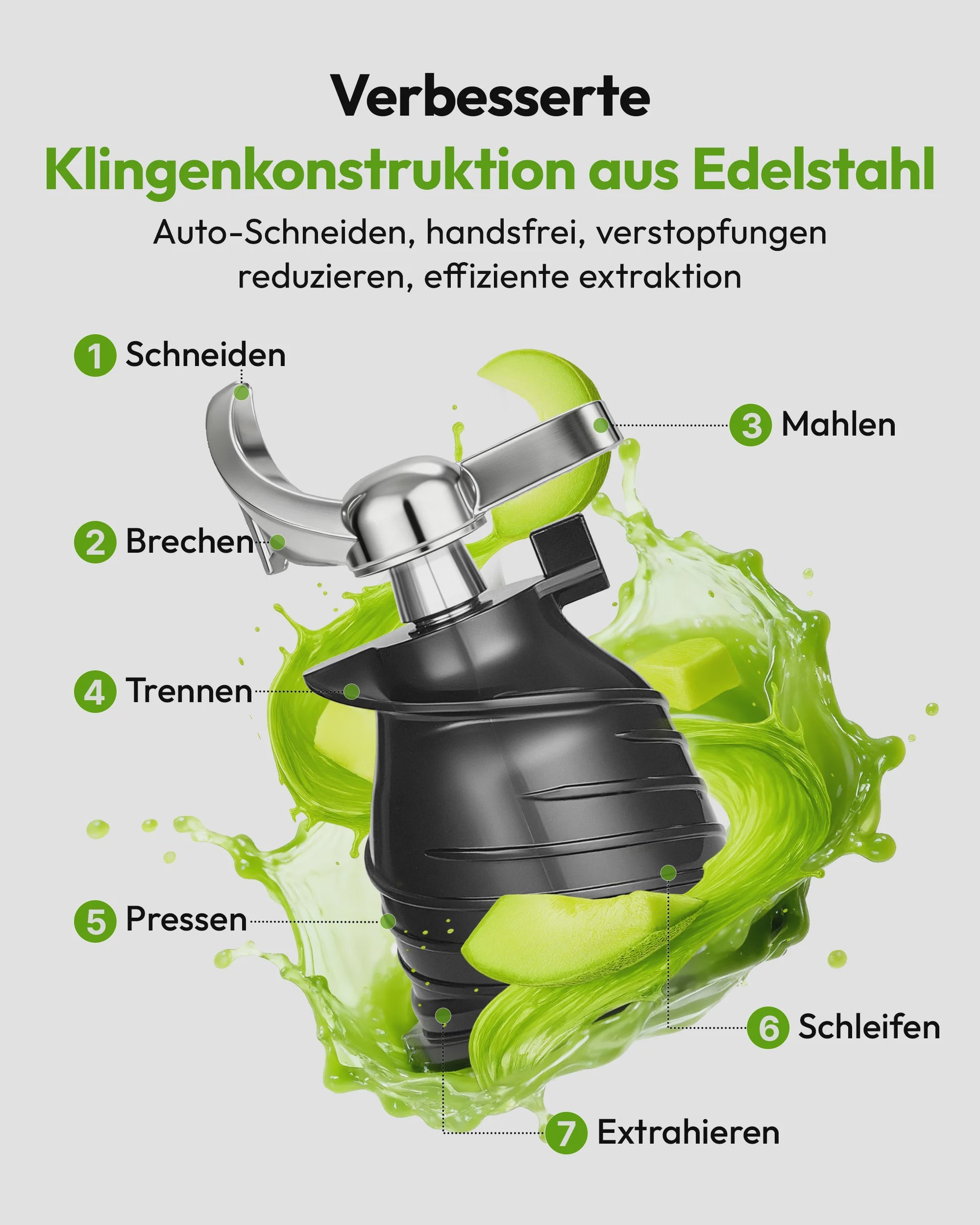 Koude pers slowjuicer met 135mm vulschacht, 220W, 0.7L, 3-voudig filtersysteem - Zwart
