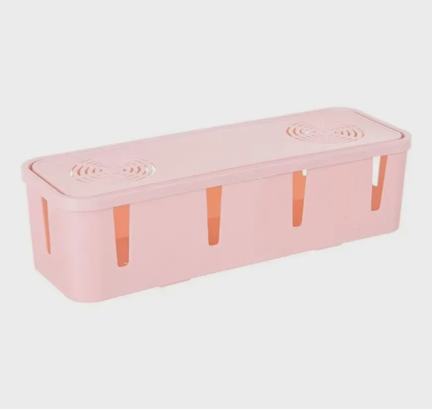 Stijlvolle Kabel Organizer Box met Houten Deksel - Bureau & Kantoor Kabelmanagement