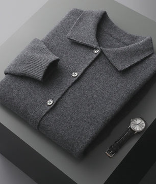Heren 100% Kasjmier Vest met POLO Kraag - Gebreide Jas voor Herfst & Winter