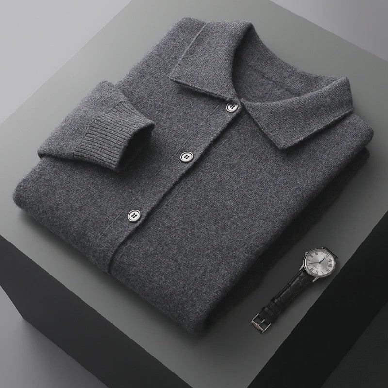 Heren 100% Kasjmier Vest met POLO Kraag - Gebreide Jas voor Herfst & Winter
