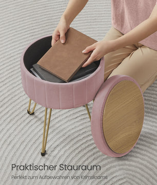 Verstelbare Fluwelen Poef met Opbergruimte en Metalen Poten - Elegant & Comfortabel