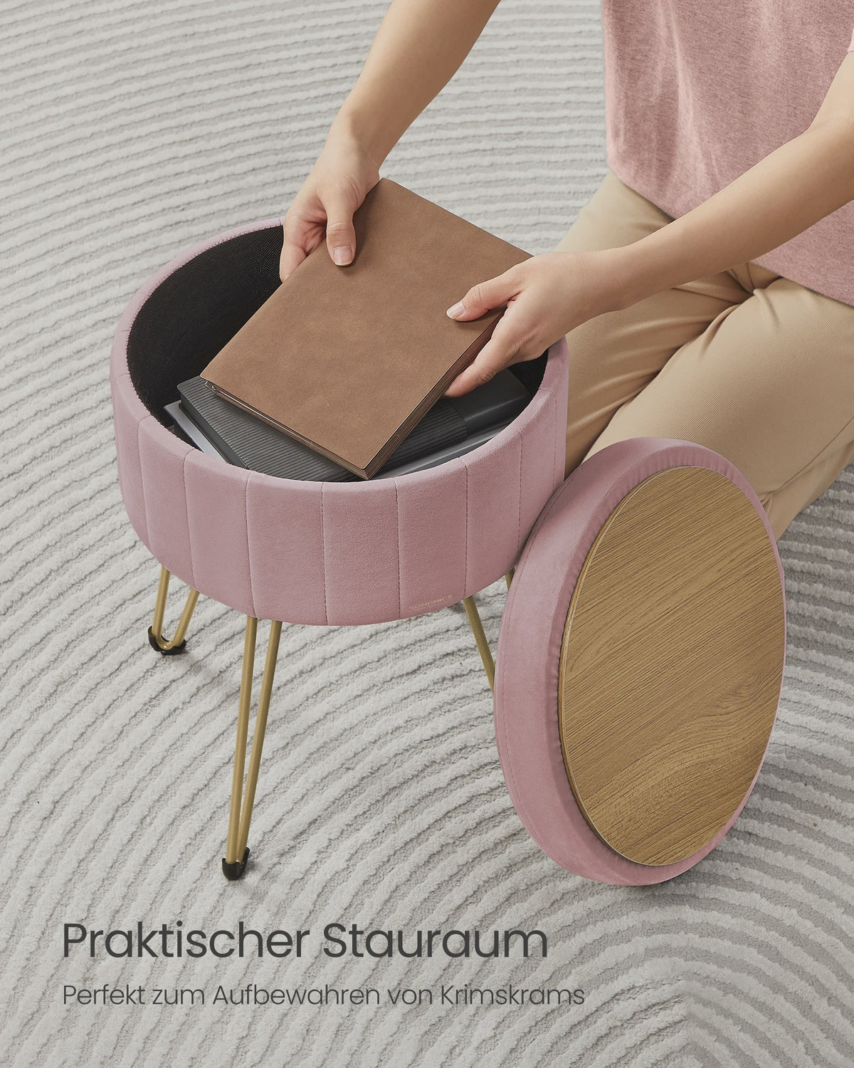 Verstelbare Fluwelen Poef met Opbergruimte en Metalen Poten - Elegant & Comfortabel