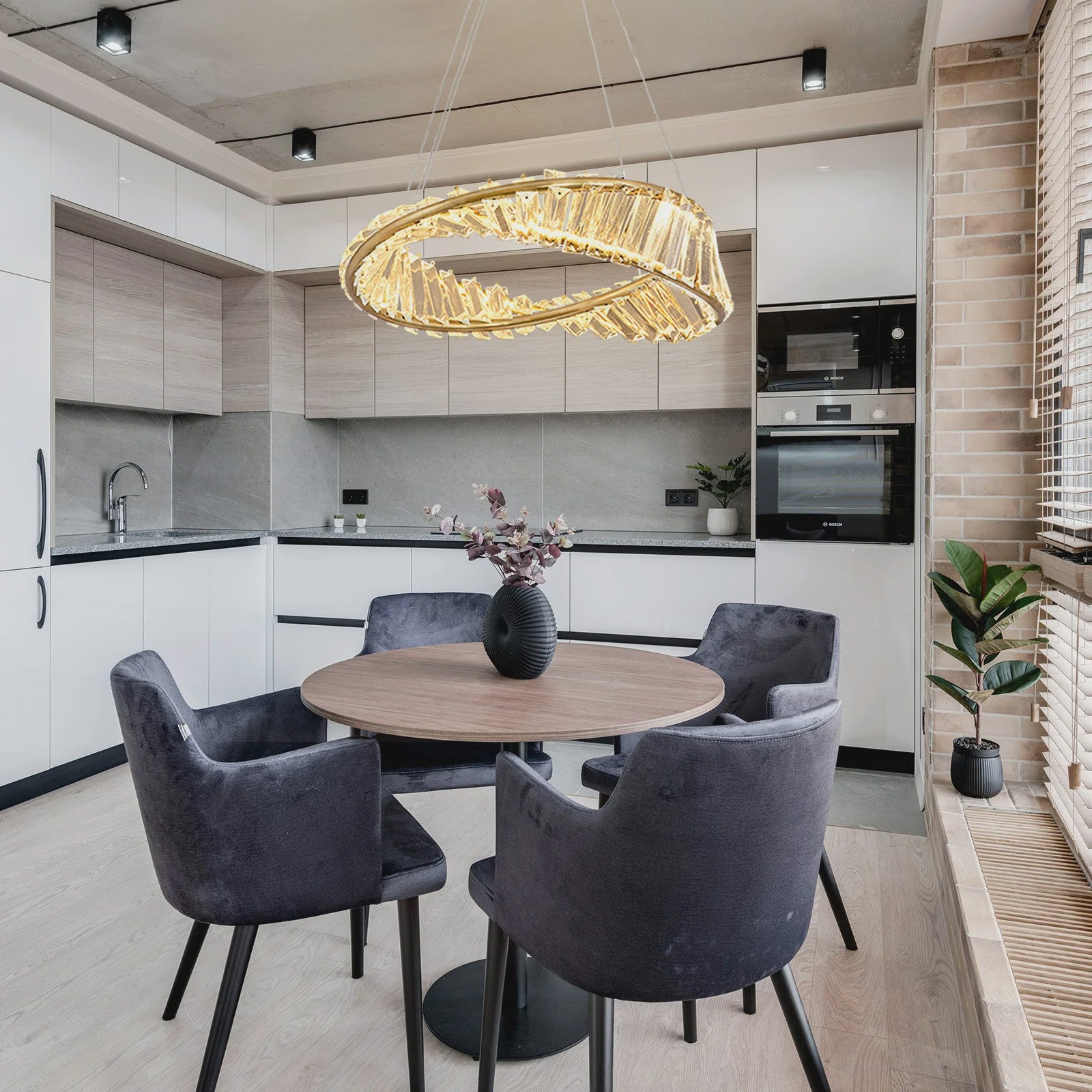 Gouden Kristallen Plafondlamp - Moderne LED Hanglamp voor Woonkamer