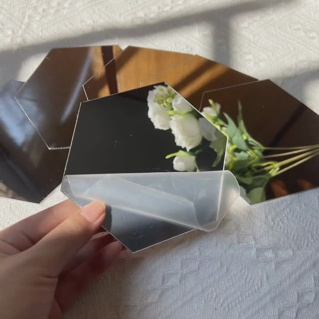 Zeskant Spiegel Muurstickers Set - 3D Decoratie voor Woonkamer, Slaapkamer & Badkamer (Rose Gold)