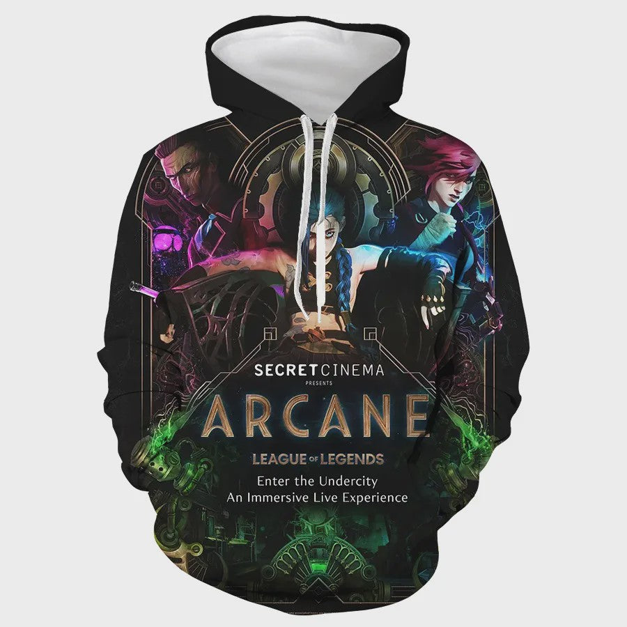 Arcane League of Legends 3D Hoodie - Jinx & Vi Anime Stijl