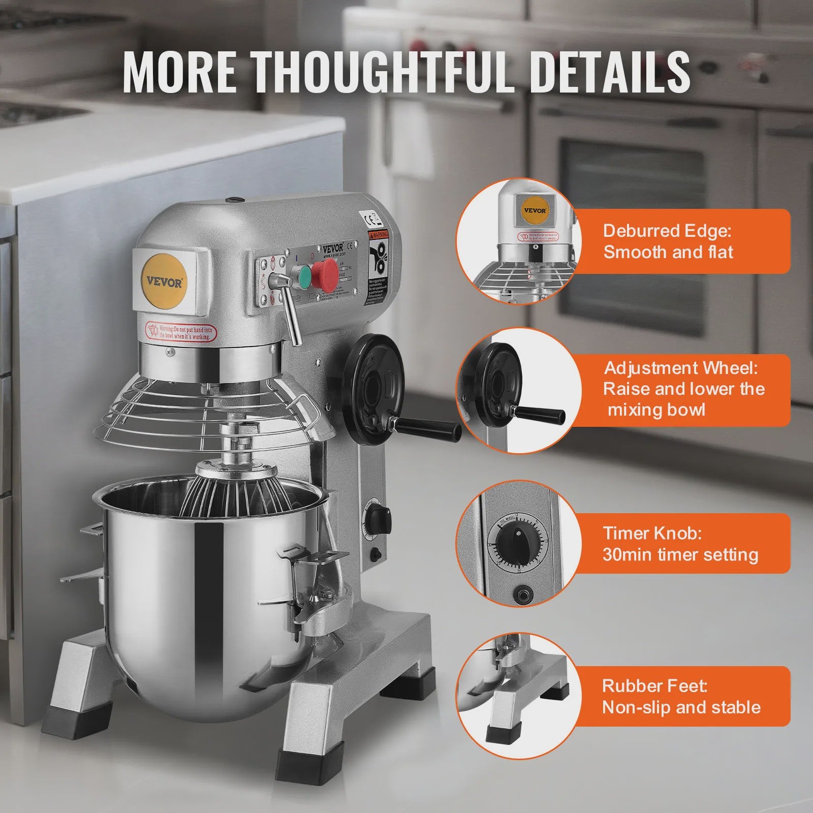 Professionele Standmixer 20L - 3 Snelheden, Deegmixer met RVS Kom & 3 Opzetstukken