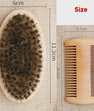 Professionele Baardborstel en Kam Set met Gift Bag - Zacht Varkenshaar & Hout