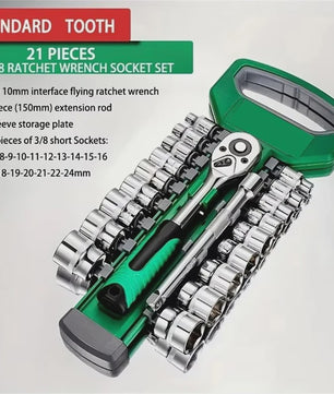 21-delige Ratel Sleutel Dop Set 3/8" - Gereedschap voor Auto, Garage & Werkplaats