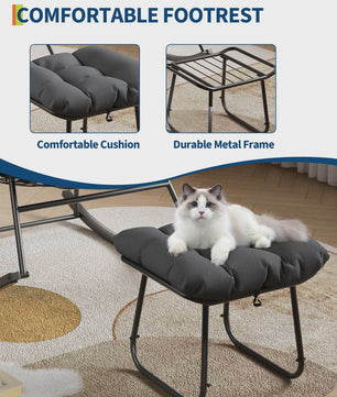 Oversized Papasan Schommelstoel Buiten - Comfortabele Lounge Stoel met Voetenbank