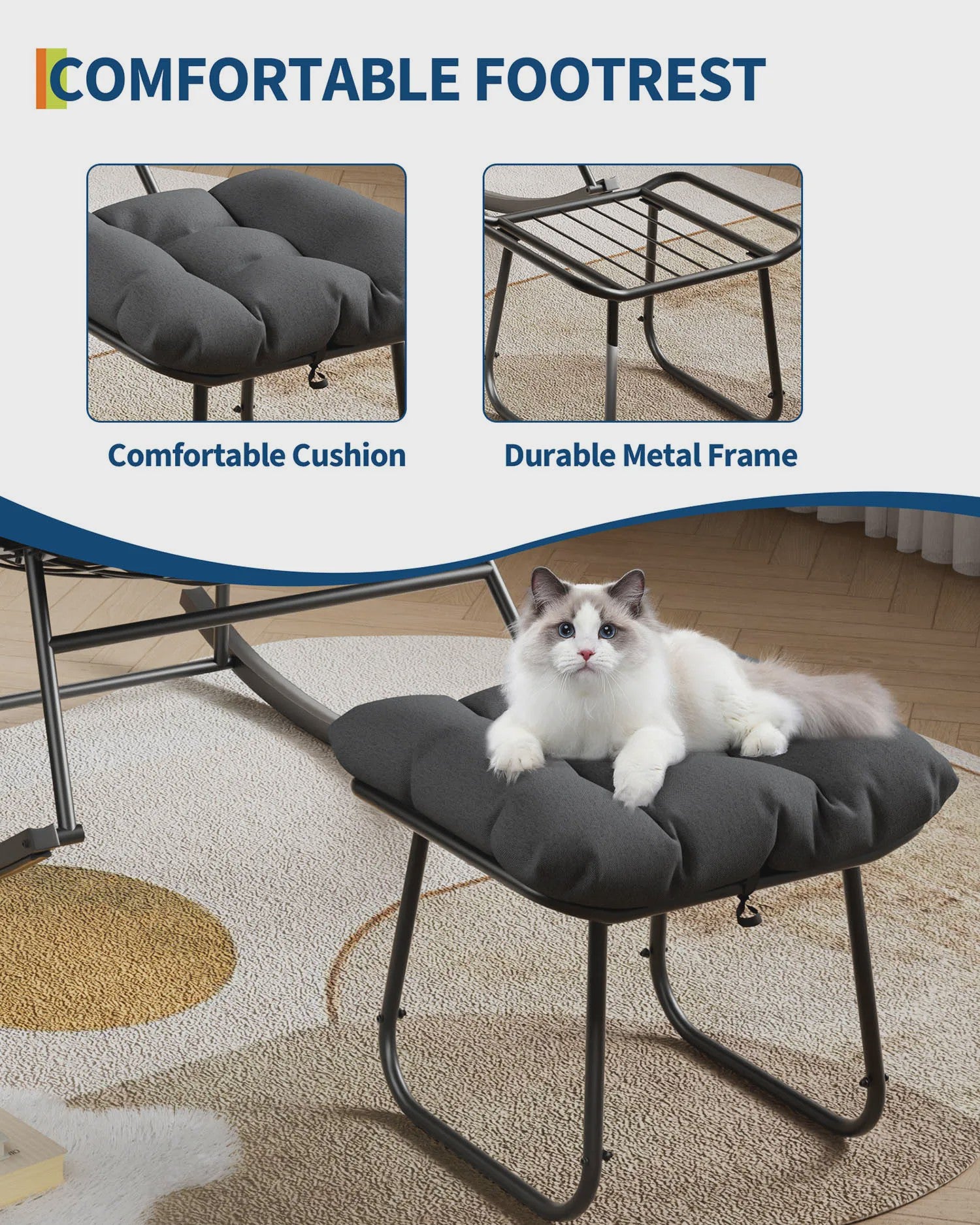Oversized Papasan Schommelstoel Buiten - Comfortabele Lounge Stoel met Voetenbank