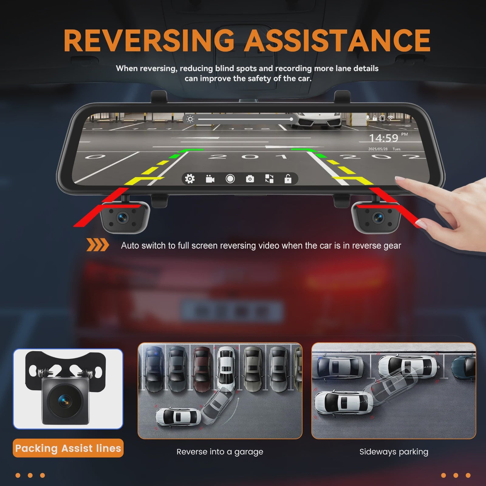 12-Inch Touchscreen Auto DVR Dashcam met 4x 1080P Camera's, GPS & Nachtzicht