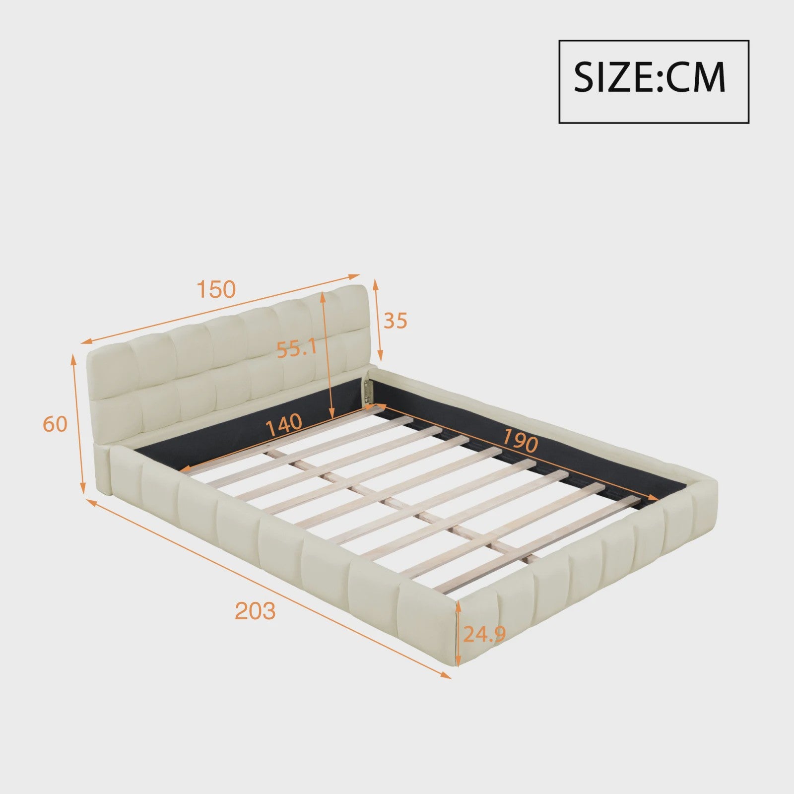 Luxe Gestoffeerde Bedombouw met Zacht Hoofdbord en Lattenbodem - Zonder Matras