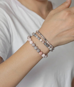 Set van 3 Natuursteen Amazoniet & Zebra Agate Armbanden - 4, 6, 8 mm Kralen