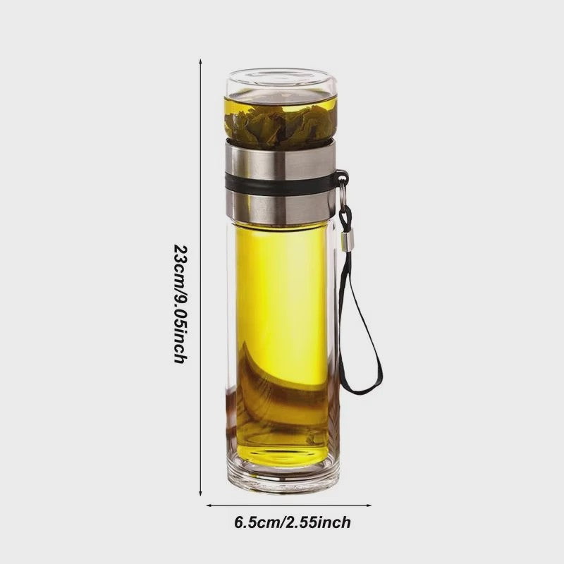 Dubbelwandige Glazen Theefles met Infuser - Lekvrij & Draagbaar