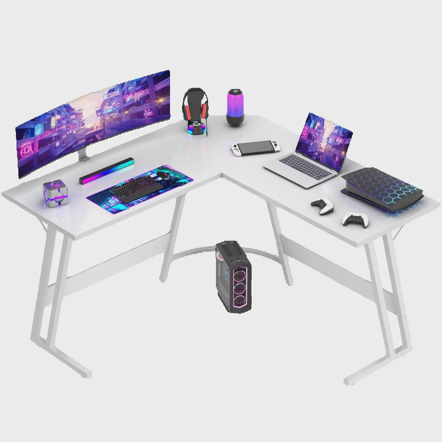 Devoko L-vormige Gaming Hoekbureau 130x130cm - Ruim PC Bureau met Monitorsteun