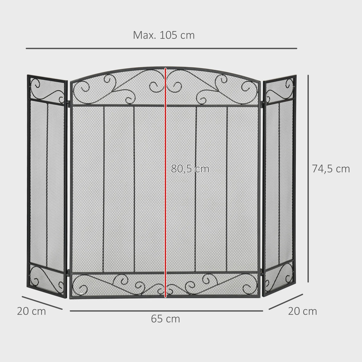 HOMCOM 3-delig Vuurvaste Scherm voor Open Haard - 105x80,5 cm - Zwart Metalen Plissé Ontwerp