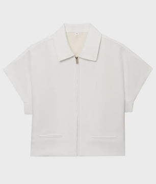 Dames Cropped Jack met Korte Mouwen - Zomerse Varsity Stijl met Rits