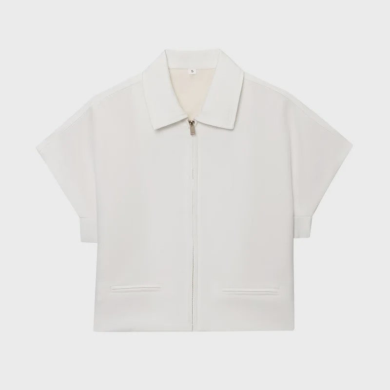 Dames Cropped Jack met Korte Mouwen - Zomerse Varsity Stijl met Rits