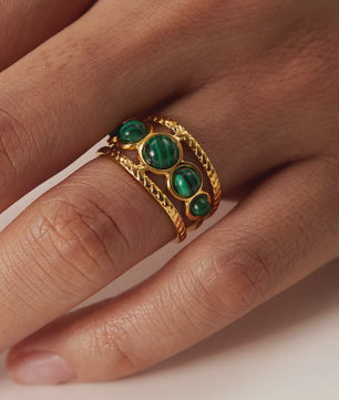 Natuursteen Ringen Dames - Waterdicht Roestvrij Staal Goudkleurig Sieraden