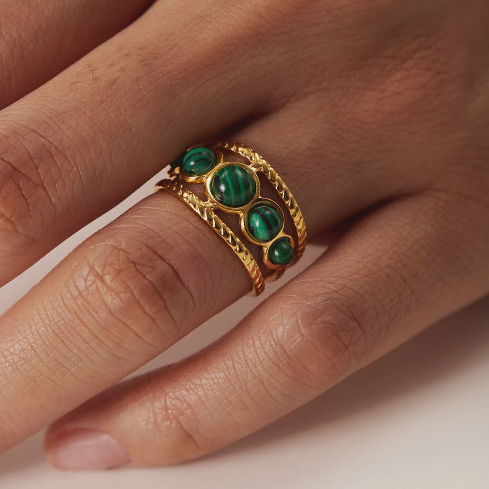 Natuursteen Ringen Dames - Waterdicht Roestvrij Staal Goudkleurig Sieraden