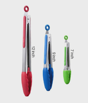 Set Keukentang 7, 9 & 12 Inch - RVS met Hittebestendige Siliconen Tips & Vergrendeling