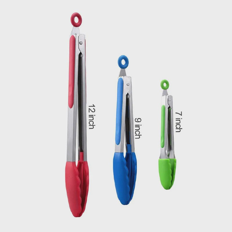 Set Keukentang 7, 9 & 12 Inch - RVS met Hittebestendige Siliconen Tips & Vergrendeling