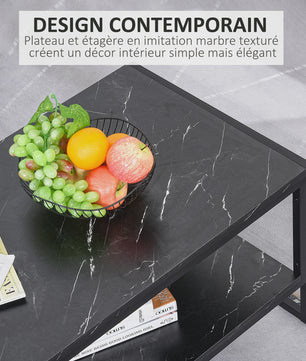 HOMCOM Salontafel met 2 etages, Modern Design, Zwart Marmerlook, 106x50x47 cm