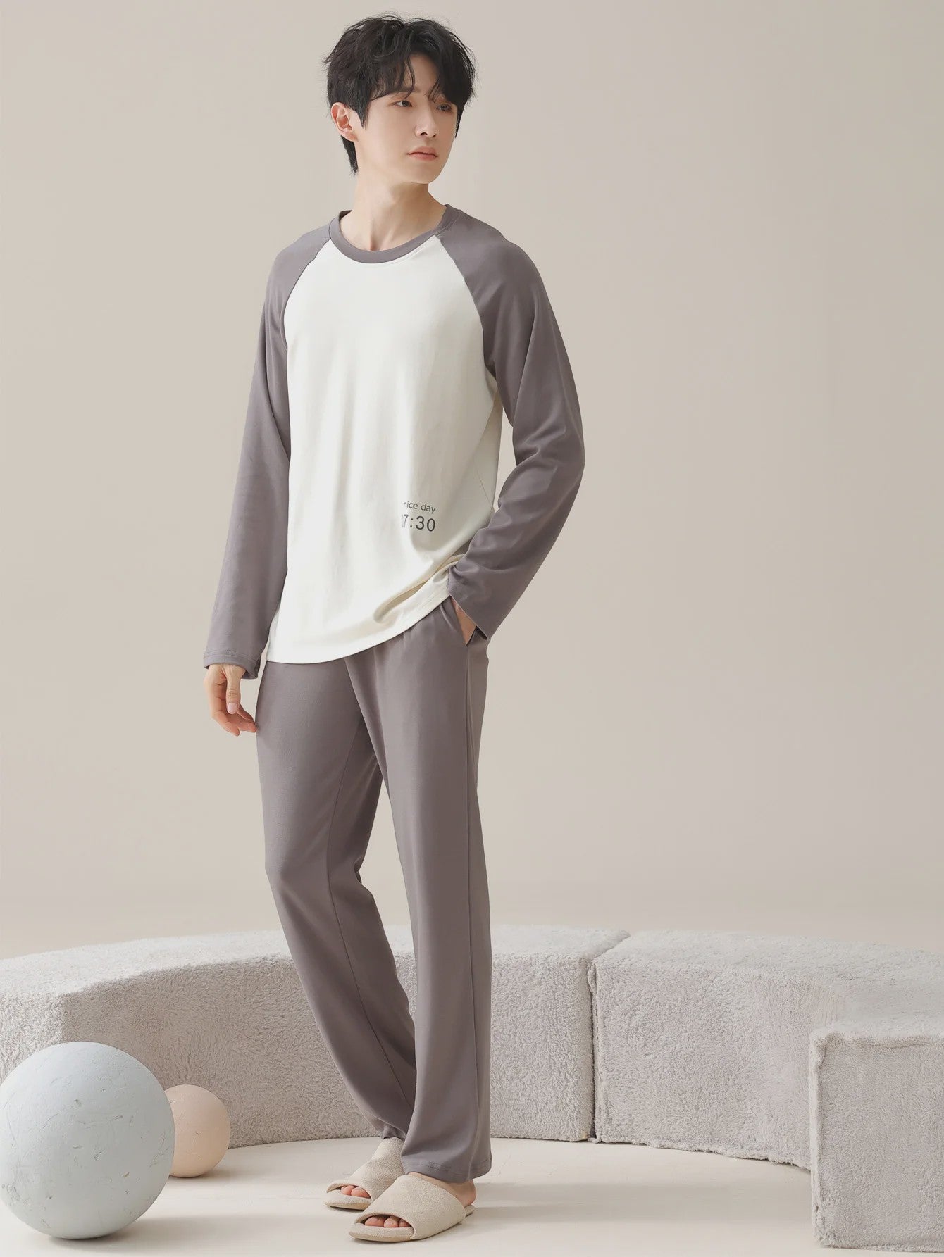 Heren Pyjama Set 100% Katoen Lange Mouw - Comfortabel Vier Seizoenen Thuispak voor Plus Size & Tieners