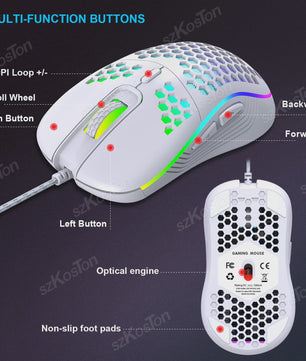 RGB Gaming Muis met Honingraat Design, 7200 DPI, Ergonomisch & Bedraad