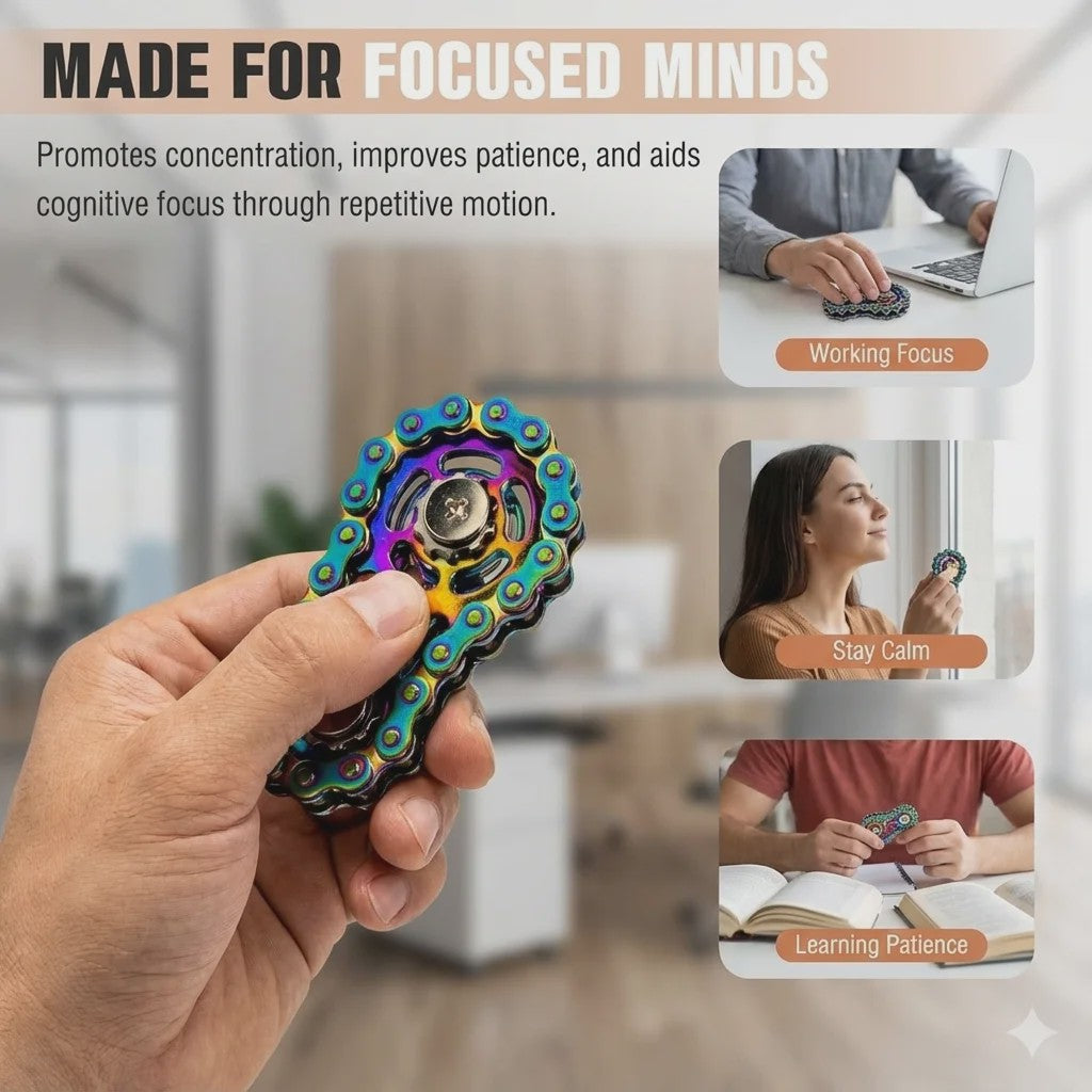 Fietsketting Fidget Spinner - Stille CNC Roestvrij Staal Gear Speelgoed voor Volwassenen