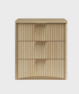 Eiken Nachtkastje met 3 Lades, Goudkleurige Handgrepen en Soft-Close Systeem - 58x38x64 cm