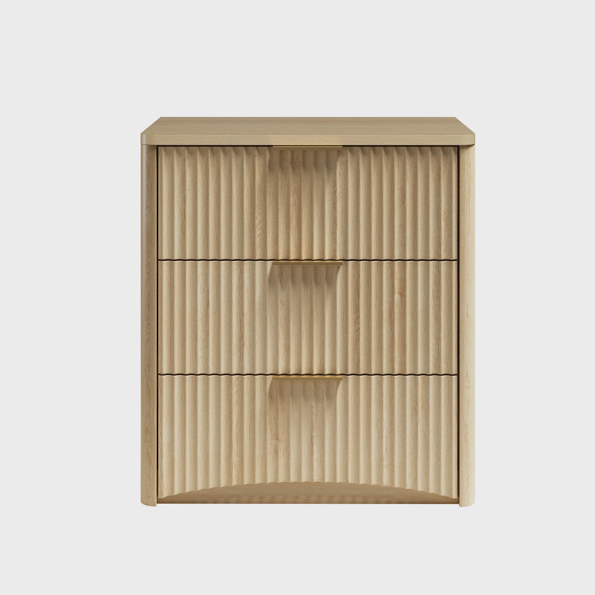 Eiken Nachtkastje met 3 Lades, Goudkleurige Handgrepen en Soft-Close Systeem - 58x38x64 cm