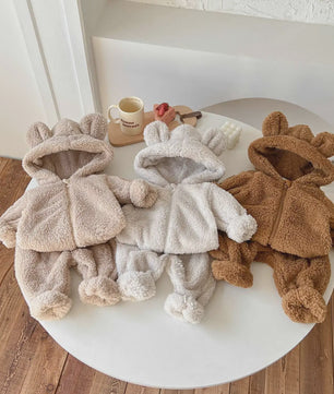 Schattige Babykleding Set: Warm Winterpak met Rits en Lange Broek - Zacht & Comfortabel