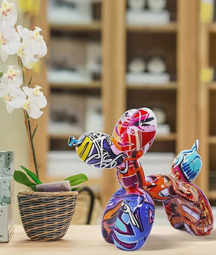 Kleurrijke Ballonhond Sculptuur - Graffiti Stijl Hondenbeeldje voor Woonkamer Decoratie