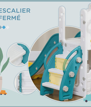AIYAPLAY Kinder Speeltoestel 5-in-1: Glijbaan, Basketbal, Telescoop & Opbergruimte