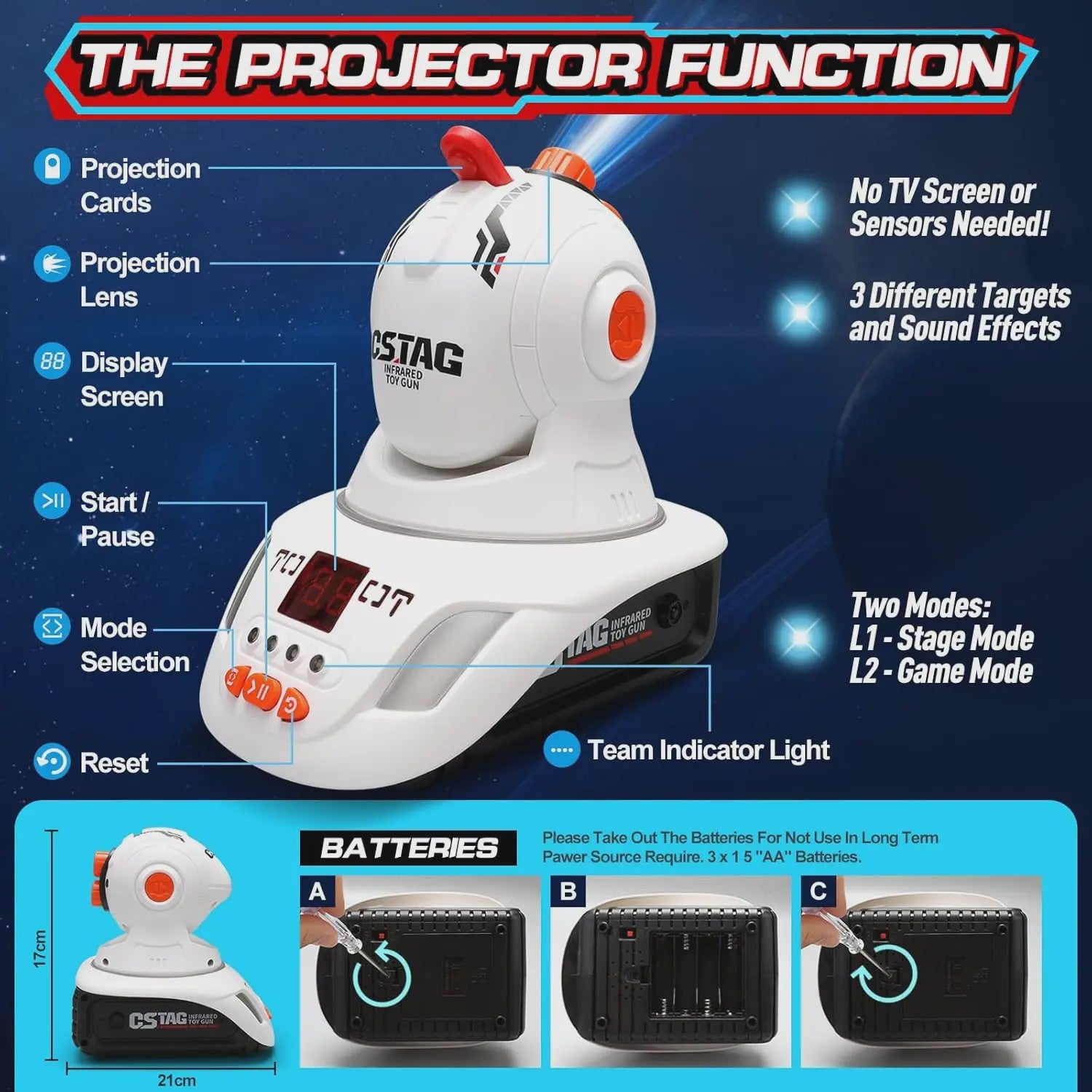 CSTAG Laser Tag Projector Spel: Interactieve Jacht op UFO's, Eenden & Dino's
