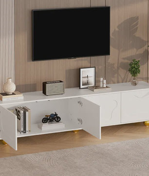 180cm Wit TV-meubel met Cloud Design, 4 Deuren, Geschikt voor 75-inch TV's